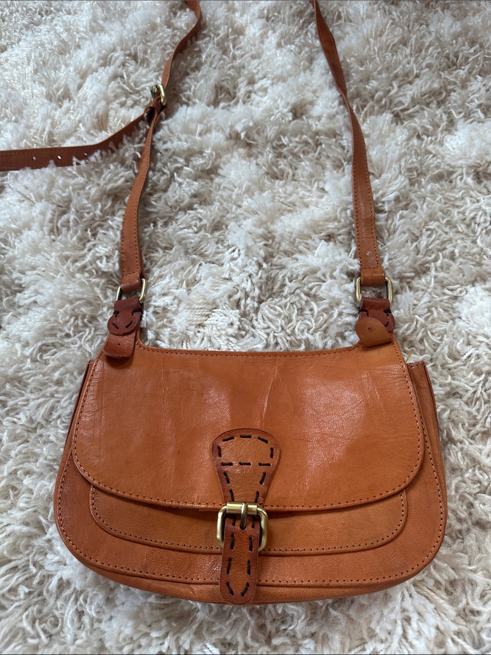 Noonday Collection Cognac Leather Crossbody Bag with Buckle